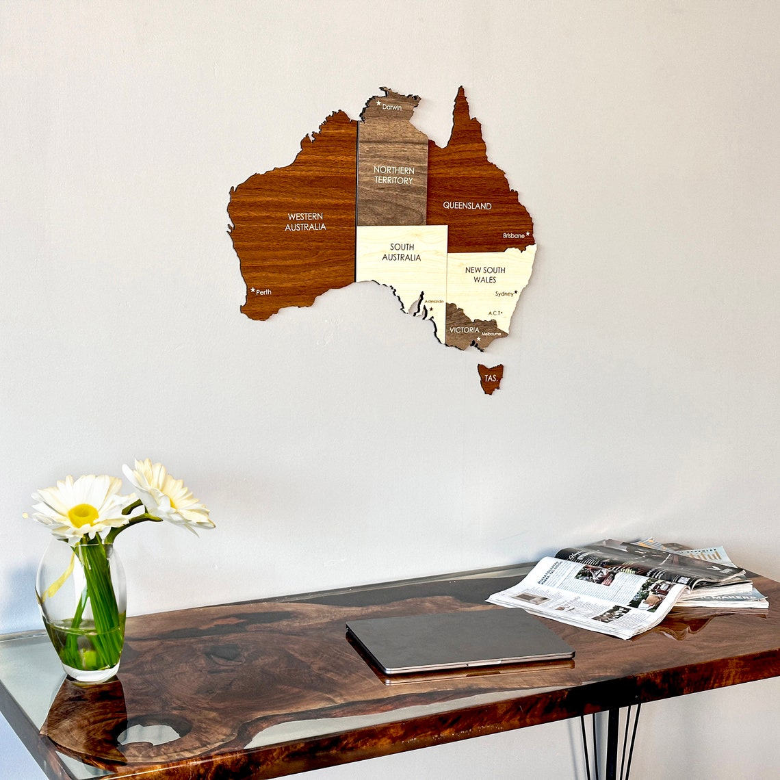 Wooden Australia Map Wall Art With Pins Sydney Travel Souvenir 3D Home ...