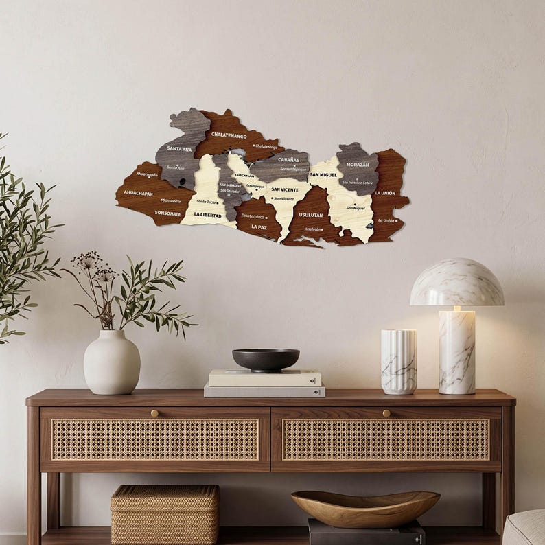 Wooden El Salvador Map Wall Art with Pins San Salvador Travel Souvenir 3D Home Office Decor 5th Anniversary Gift image 7