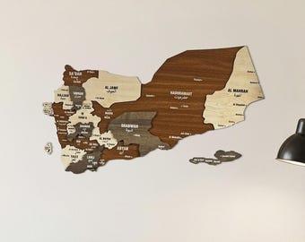 Wooden Yemen Map Wall Art with Pins Sanaa Travel Souvenir 3D Home Office Decor 5th Anniversary Gift