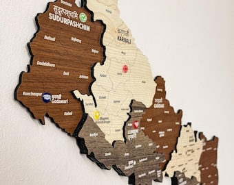 Wooden Nepal Map Wall Art with Pins Kathmandu Travel Souvenir 3D Home Office Decor Christmas Gift