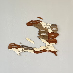Carte d'Haïti en bois, décoration murale avec épingles, souvenir de voyage de Port-au-Prince, décoration de bureau à domicile 3D, cadeau de 5e anniversaire