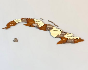 Wooden 3D Cuba Map For Wall Art Havana Push Pin Travel Gift Home Office Decoration