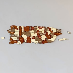 Carte en bois de Porto Rico, décoration murale avec épingles, souvenir de voyage de San Juan, décoration de bureau à domicile 3D, cadeau de 5e anniversaire