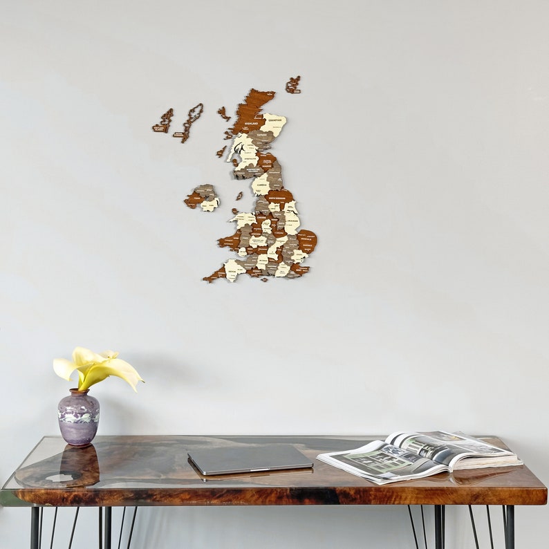 Väggkonst i trä med karta över Storbritannien och nålar, resesouvenir i Storbritannien, 3D-dekoration för hemmakontor, 5-årsjubileumspresent bild 4