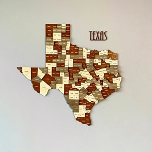 Décoration murale en bois avec carte de l'État du Texas avec épingles Souvenir de voyage aux États-Unis, décoration de bureau à domicile 3D, cadeau du 5e anniversaire