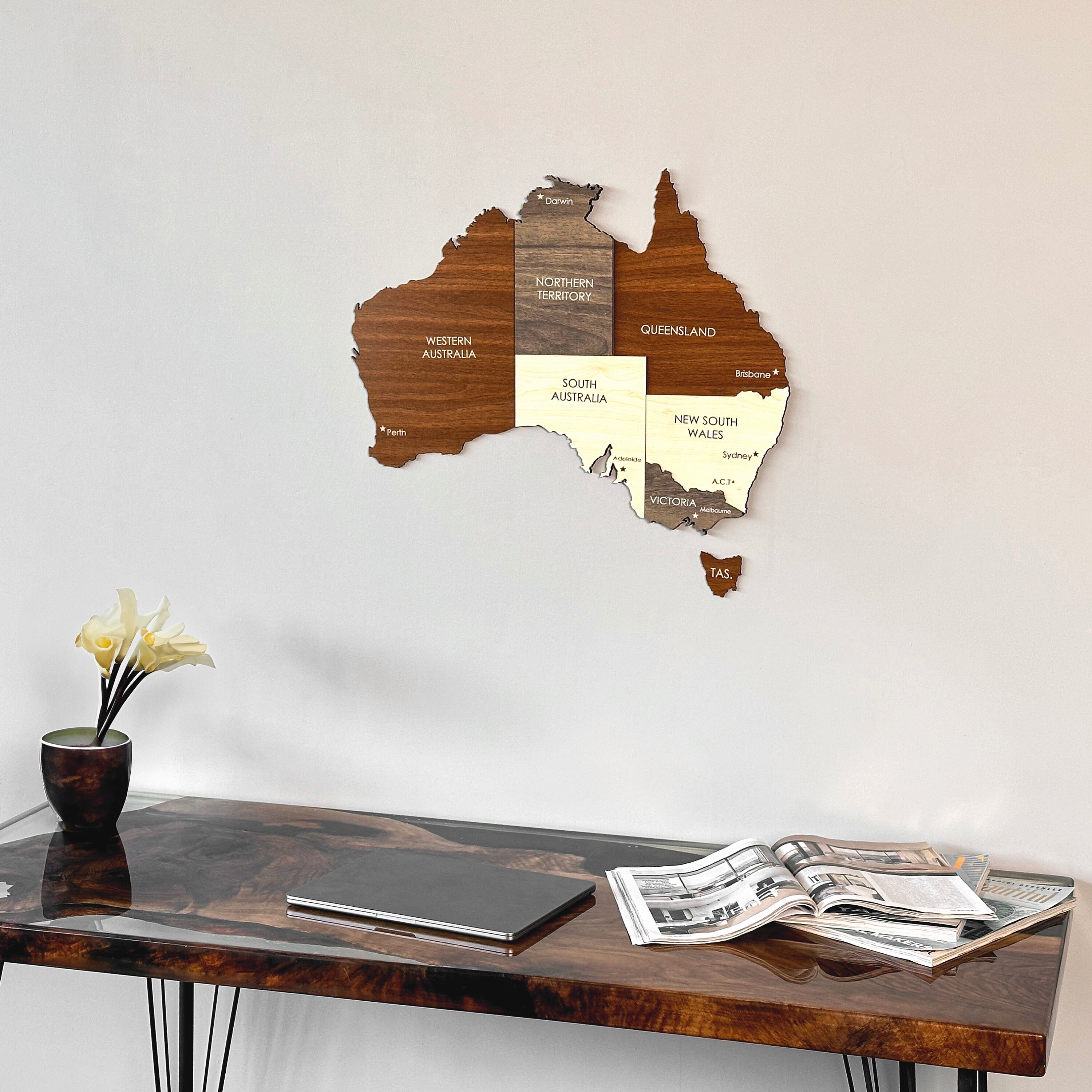 Wooden Australia Map Wall Art With Pins Sydney Travel Souvenir 3D Home ...