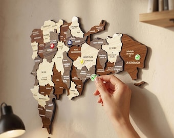 Wooden Dominican Republic Map Wall Art with Pins Santo Domingo Travel Souvenir 3D Home Office Decor Christmas Gift