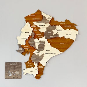Décoration murale en bois avec carte de l'Équateur avec épingles Souvenir de voyage de Quito, décoration de bureau à domicile 3D, cadeau de Noël