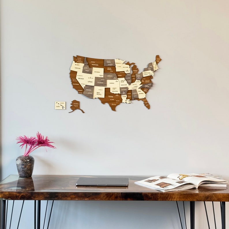 Wooden United States Map Wall Art USA Push Pin Travel Souvenir 3D Home ...