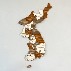 Mapa de madeira da Coreia do Norte e do Sul Arte de parede 3D Lembrança de viagem Decoração para casa e escritório Presentes coreanos