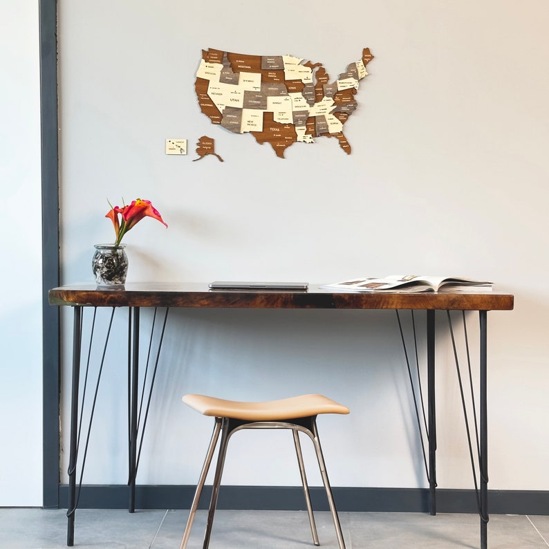 Wooden United States Map Wall Art USA Push Pin Travel Souvenir 3D Home