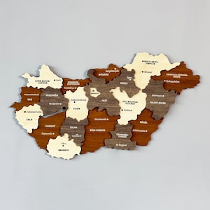 Décoration murale en bois avec carte de la Hongrie avec épingles, souvenir de voyage de Budapest, décoration de bureau à domicile 3D, cadeau du 5e anniversaire