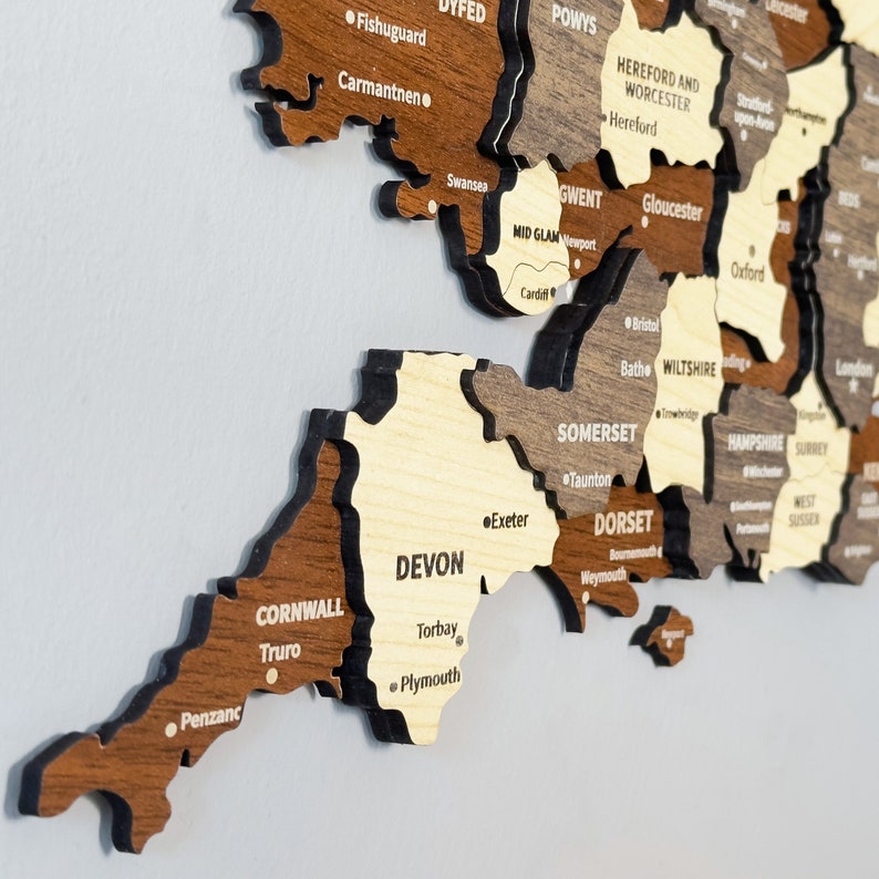 Väggkonst i trä med karta över Storbritannien och nålar, resesouvenir i Storbritannien, 3D-dekoration för hemmakontor, 5-årsjubileumspresent bild 3