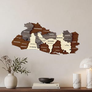 Wooden El Salvador Map Wall Art with Pins San Salvador Travel Souvenir 3D Home Office Decor 5th Anniversary Gift image 1