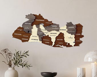 Wooden El Salvador Map Wall Art with Pins San Salvador Travel Souvenir 3D Home Office Decor 5th Anniversary Gift