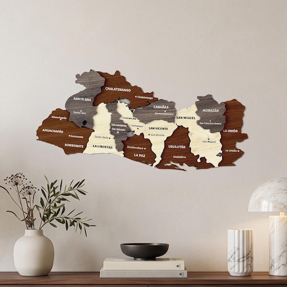 Wooden El Salvador Map Wall Art with Pins San Salvador Travel Souvenir 3D Home Office Decor 5th Anniversary Gift