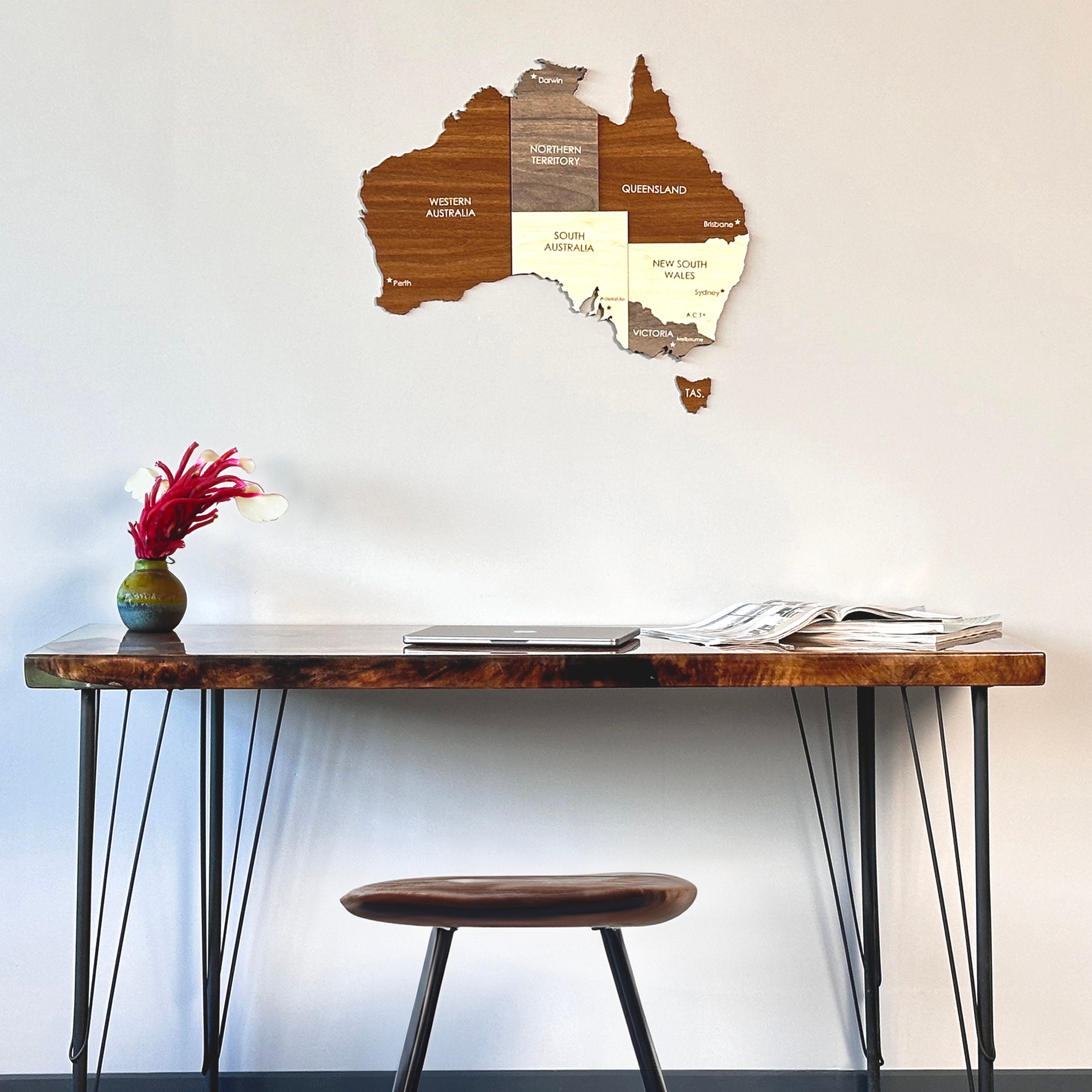 Wooden Australia Map Wall Art With Pins Sydney Travel Souvenir 3D Home ...