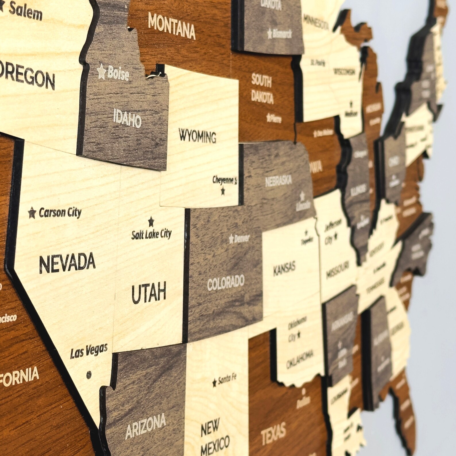 Wooden United States Map Wall Art With Pins USA Travel Souvenir 3D Home ...