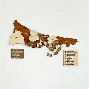 Art mural en bois d'Istanbul, carte de la ville, Turquie, souvenir de voyage, décoration de bureau à domicile 3D, cadeau de 5e anniversaire