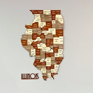 Décoration murale carte de l'Illinois en bois avec épingles Souvenir de voyage Chicago 3D Décoration de bureau à domicile Cadeau 5e anniversaire