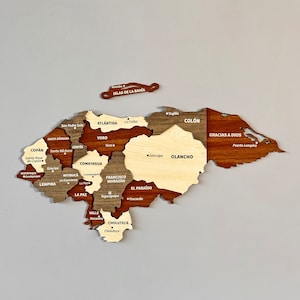 Carte du Honduras en bois, décoration murale avec épingles, Tegucigalpa, souvenir de voyage, décoration de bureau à domicile 3D, cadeau de Noël
