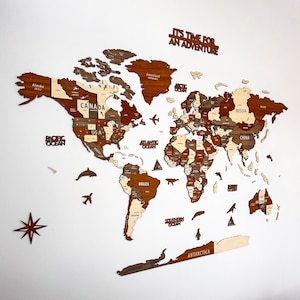 Weltkarte aus Holz für Wandkunst mit Pins Reisegeschenk mit Staaten und Hauptstädten Geschenk zum 5