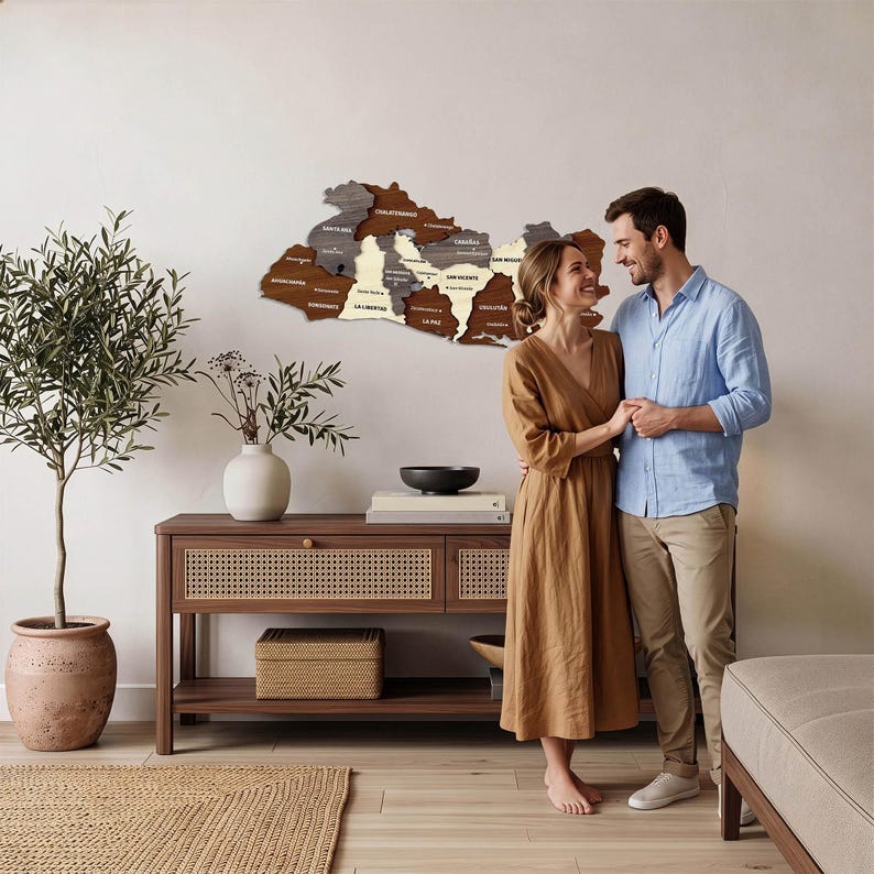 Wooden El Salvador Map Wall Art with Pins San Salvador Travel Souvenir 3D Home Office Decor 5th Anniversary Gift image 3