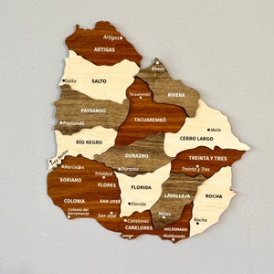 Uruguay Karte Wandkunst aus Holz mit Pins Montevideo Reise Souvenir 3D Home Office Decor