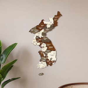 Wooden North and South Koreas Map Wall Art 3D Travel Souvenir Home Office Decor Korean Gifts