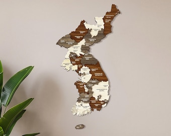 Wooden North and South Koreas Map Wall Art 3D Travel Souvenir Home Office Decor Korean Gifts