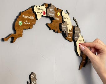 Wooden Cuba Map Wall Art with Pins Havana Travel Souvenir 3D Home Office Decor 5th Anniversary Gift