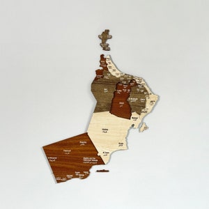 Carte d'Oman en bois, décoration murale avec épingles, souvenir de voyage de Mascate, décoration de bureau à domicile 3D, cadeau de 5e anniversaire