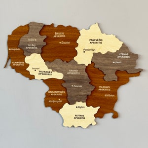 Décoration murale en bois de carte de la Lituanie avec épingles Souvenir de voyage de Vilnius, décoration de bureau à domicile 3D, cadeau de 5e anniversaire
