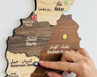 Wooden Lebanon Map Wall Art with Pins Beirut Travel Souvenir 3D Home Office Decor Christmas Gift