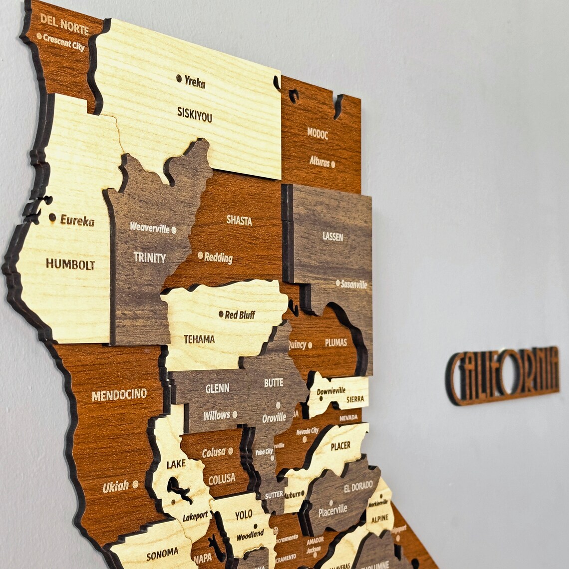 Wooden California Map Wall Art With Pins San Francisco Travel Souvenir ...