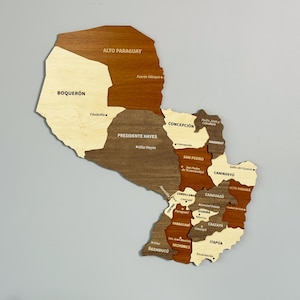 Carte du Paraguay en bois, décoration murale avec épingles, souvenir de voyage d'Asuncion, décoration de bureau à domicile 3D, cadeau de Noël