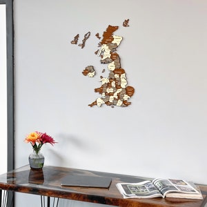 Väggkonst i trä med karta över Storbritannien och nålar, resesouvenir i Storbritannien, 3D-dekoration för hemmakontor, 5-årsjubileumspresent bild 6