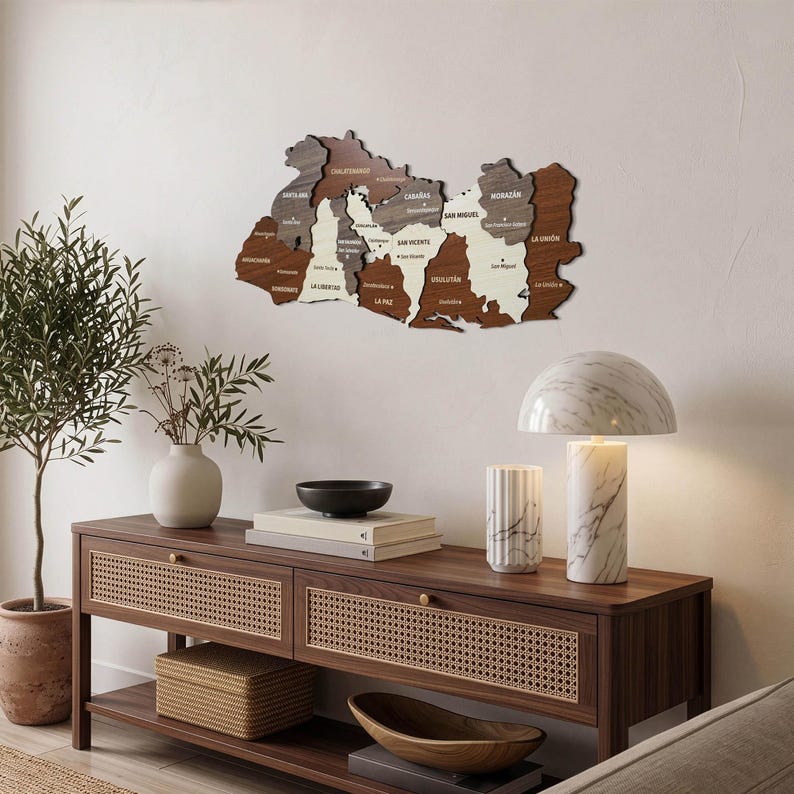 Wooden El Salvador Map Wall Art with Pins San Salvador Travel Souvenir 3D Home Office Decor 5th Anniversary Gift image 6