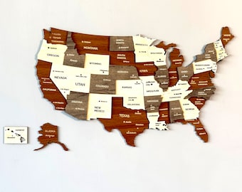 Wooden United States Map Wall Art with Pins USA Travel Souvenir 3D Home Office Decor