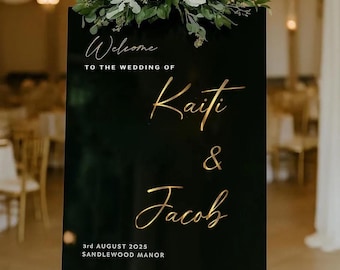 Letrero vertical de acrílico negro personalizado, letrero de bienvenida de boda de acrílico, letrero de boda personalizado, letrero de compromiso, letrero de recepción, decoración de boda