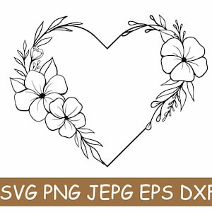 Floral heart wreath svg, Floral border heart svg, Love wreath summer svg, Valentine wreath, Floral frame clipart, heart png/svg file