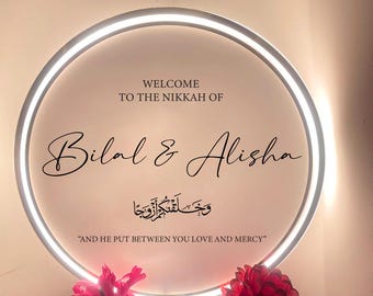 Round Backlit Sign Acrylic Wedding Welcome Sign, Acrylic Welcome Nikah Ceremony Sign, Wedding Signage, 3D Wedding LED Sign