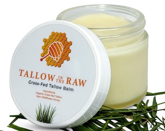 Handmade 100% Organic Grass Fed Tallow Skin Balm & Raw Wild Honey (2oz) UNSCENTED