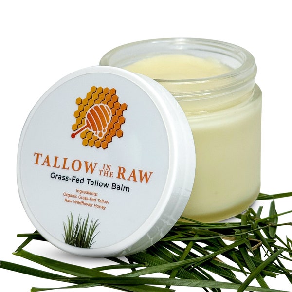 Handmade 100% Organic Grass Fed Tallow Skin Balm & Raw Wild Honey (2oz) UNSCENTED