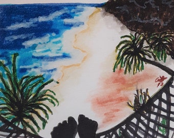 Relaxing Sun Set, Original Oil Watercolor painting, Art, Painting, Watercolor art, landscape painting