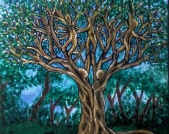 Family tree, Oil Painting on canvas, Original Painting, Surreal Painting, Colorful Painting, Nature painting