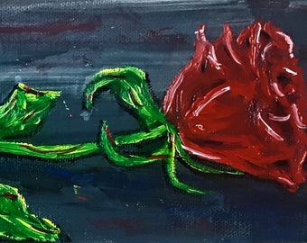 Red Rose, Still Life Painting, Original Painting, 4x12", Fine Art,  Oil painting Art, Fine Art, Rose Painting