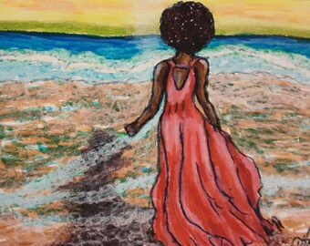 Ocean View, Original Oil Watercolor/Mixed Media painting, Art, Painting, Watercolor art, landscape painting