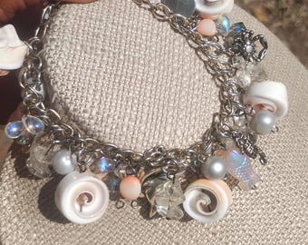 Beach themed charm bracelet that converts to necklace, One of a kind, unique and handmade