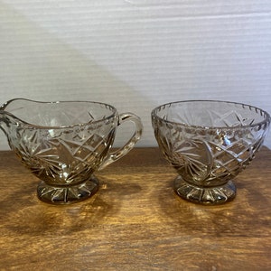 Vintage Crystal Cut Cream and Sugar Bowl